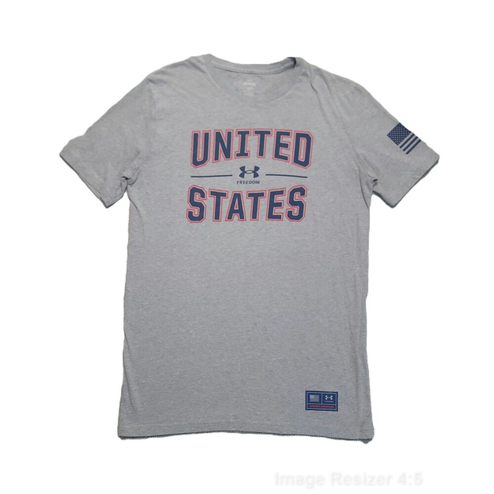 Under Armour T Shirt Mens S Loose Gray United States Freedom Flag Graphic Tee